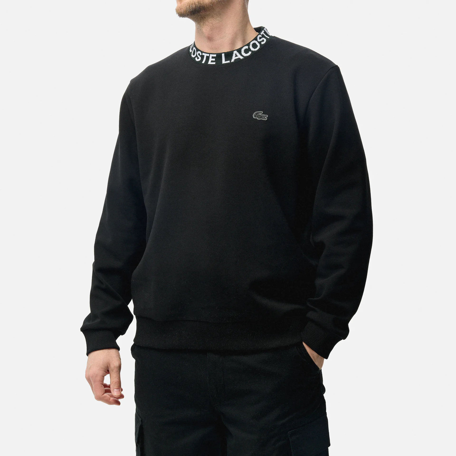 Lacoste Logo Jacquard Collar Sweatshirt Black