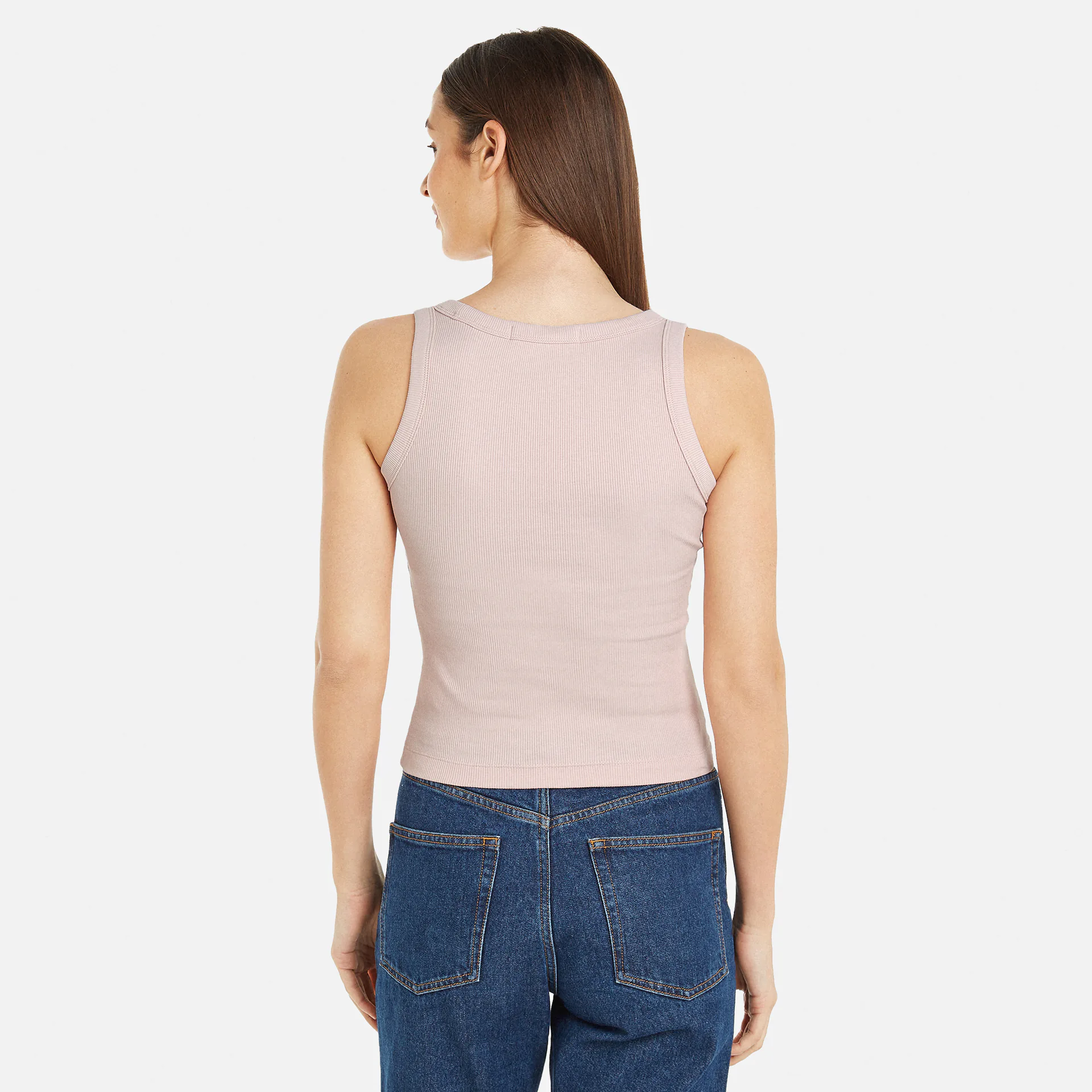 Calvin Klein Jeans Woven Label Rib Tank Top Sepia Rose